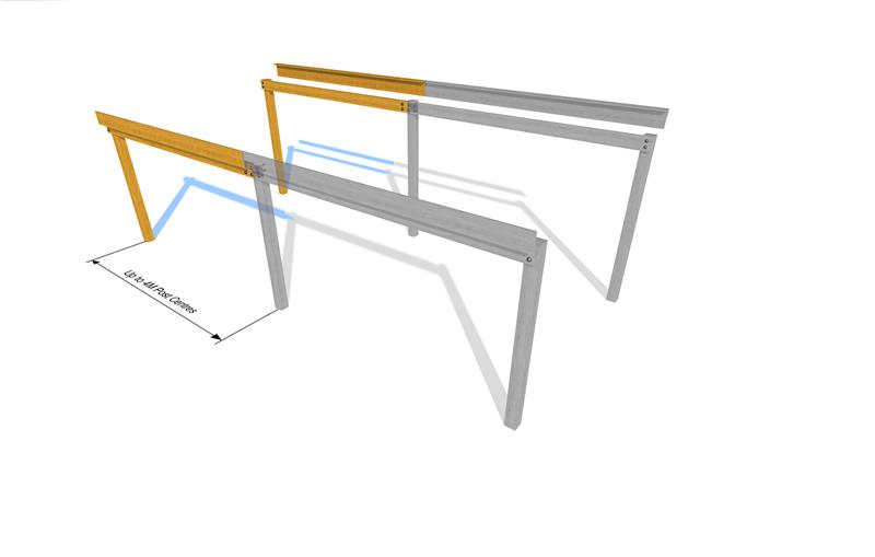 Technical render of a Freestanding Timber Canopy 8M x 4M